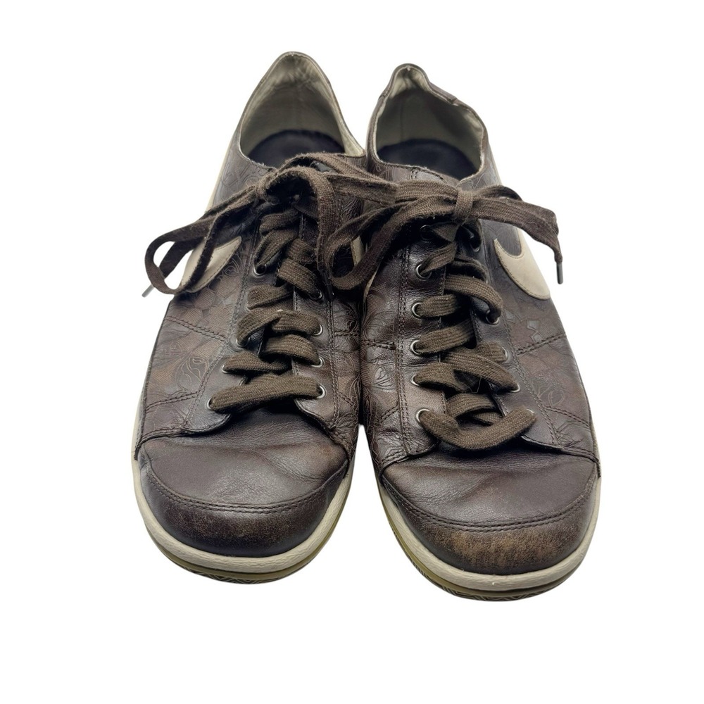 Nike Women 9 Brown Leather Embossed Swoosh Low Profile 050810 - Picture 2 of 8
